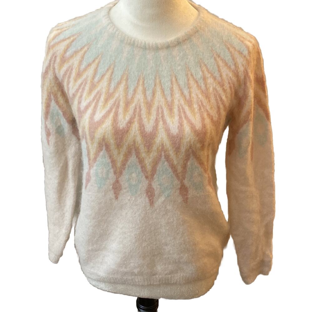 Soft &Cozy Bartolini Alpaca Sweater With Fair Isle Modern Pattern. Women’s Sml